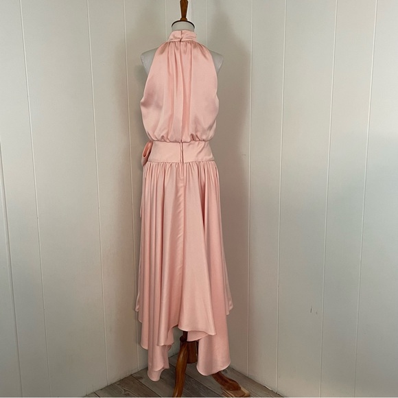 Vintage Beaded Mock Neck Sleeveless Bow Asymmetrical Midi Dress - Picture 9 of 11